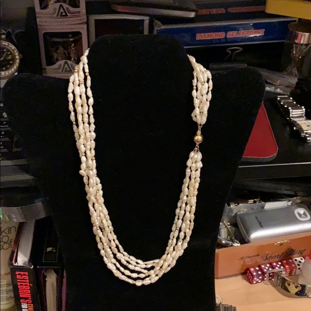 6 Tier pearl necklace with 14k beads and clasp